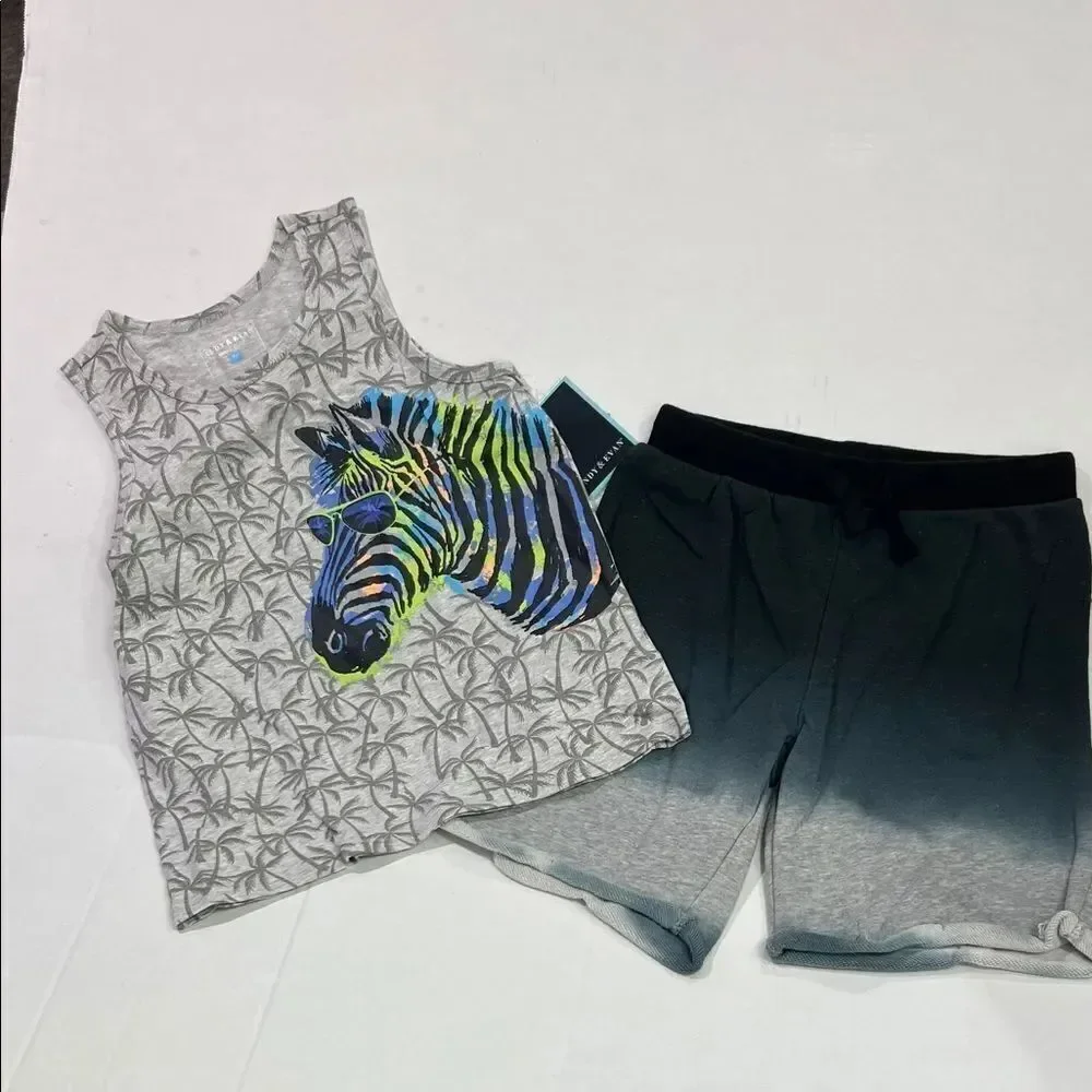 Andy & Evan gray Zebra print 2 piece matching short set NWT